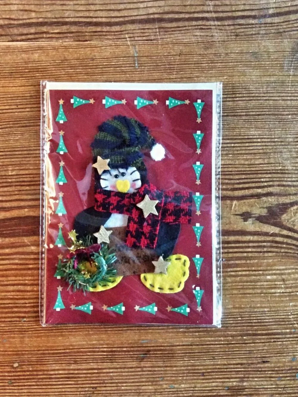 Handmade Felt Christmas Cards Set 12 Santa Snowman Penguin Reindeer w/Envs